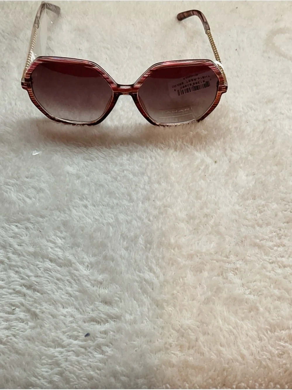 Tahari Pink Gradient Octagonal Sunglasses with Gold Temples